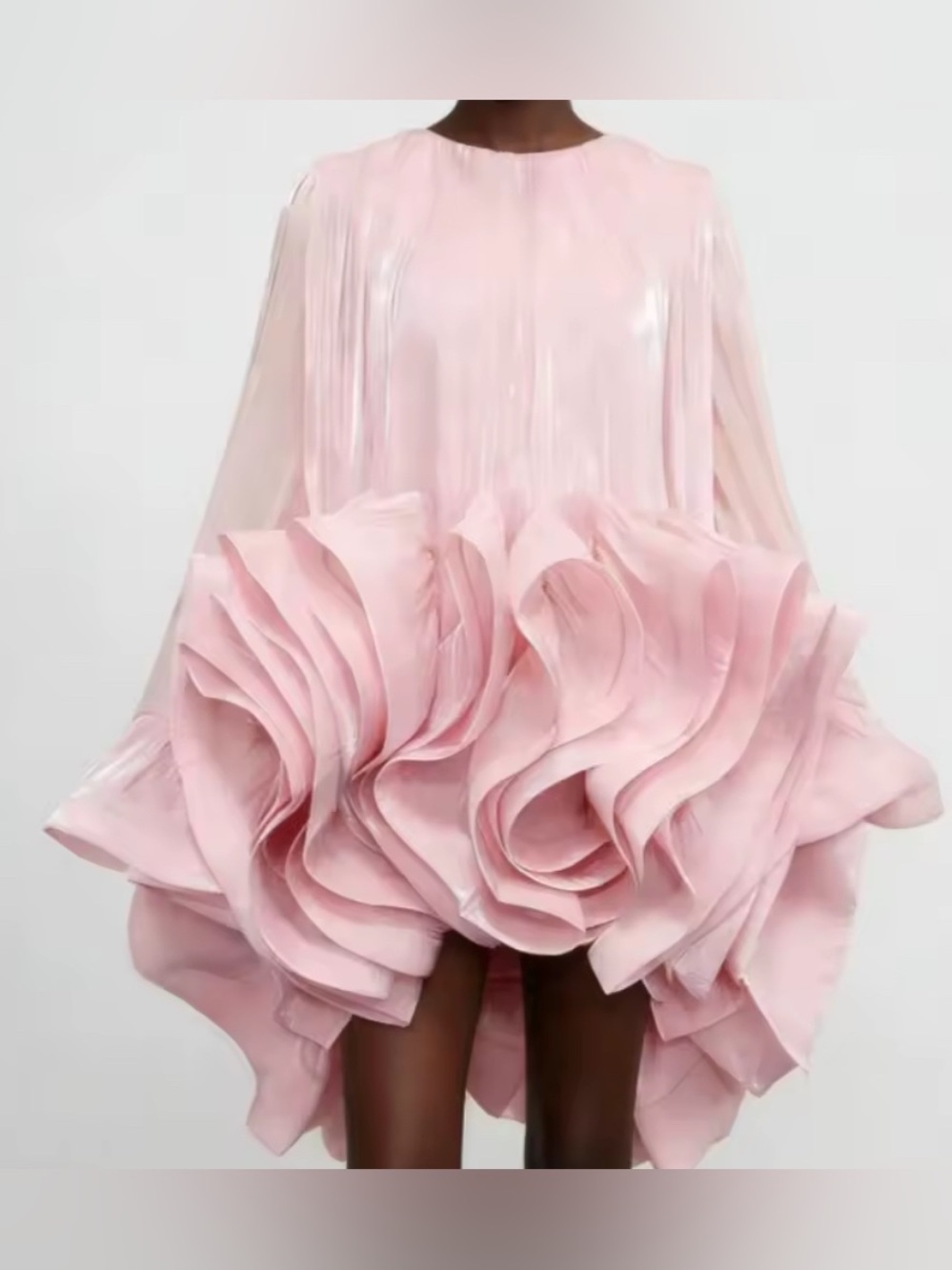 NEW $475 Sculptural Couture Pink Ruffle Mini Dress - Picture 2 of 10